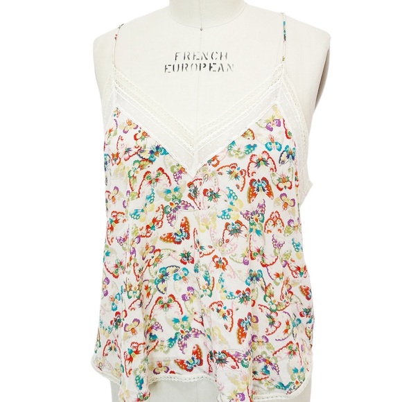 Zadig & Voltaire Tops - NEW Zadig & Voltaire Butterfly Silk Pink Lace Trim Camisole Summer Tank Top L